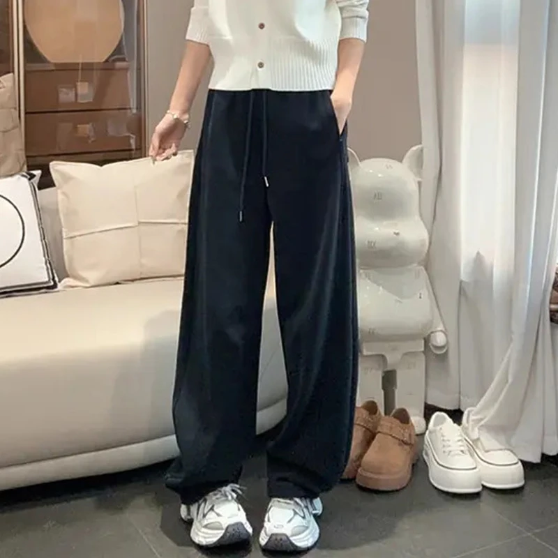 韩版纯色弯刀运动裤女2025年秋季新款宽松直筒休闲阔腿束脚裤子