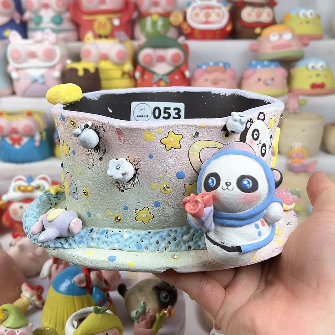 陶瓷053熊猫星际椭圆盆长12.5宽10内高7微瑕特价