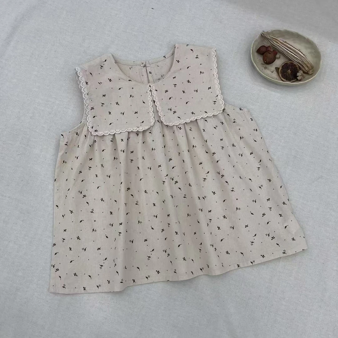 〖姐姐家〗2025夏款儿童萌娃穿搭蕾丝拼接花边碎花娃娃衫衬衫26535