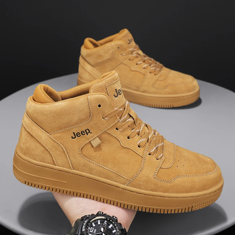 jeep吉普真皮复古休闲板鞋2025春季新款厚底增高防滑中高帮运动鞋