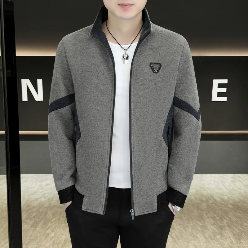 男士春季新款立领夹克外套时尚潮流帅气相拼百搭春秋休闲外套男
