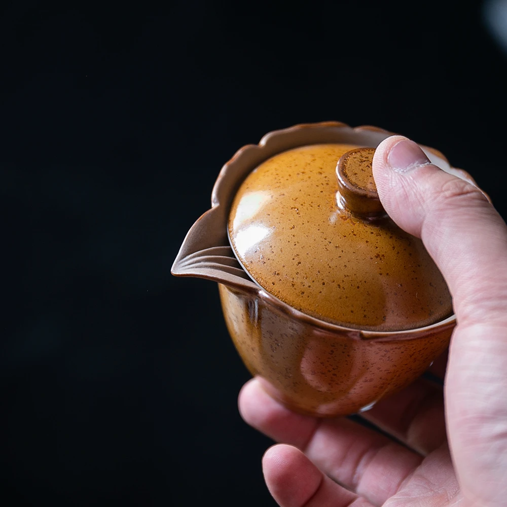 【境悟器】黄金釉花瓣盖碗.1478.创意陶瓷瓷盖碗高端茶器中式茶具