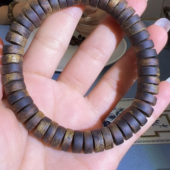 沉香沉香碎屑沉浮片珠单圈红骨凹身12