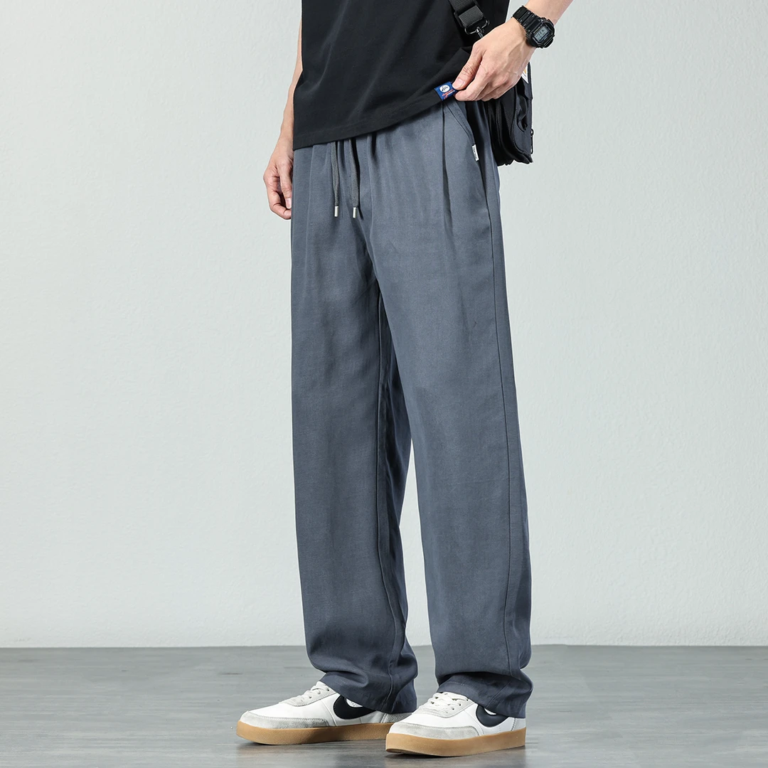 莱赛尔天丝亚麻休闲裤男款夏季潮流宽松直筒长裤轻薄透气凉感裤子