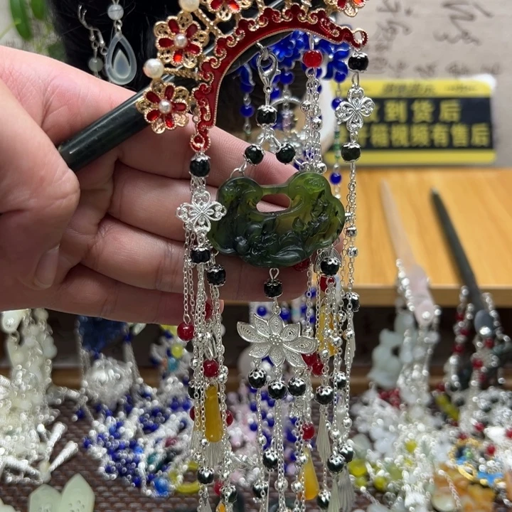 合金蛇纹石玉发饰