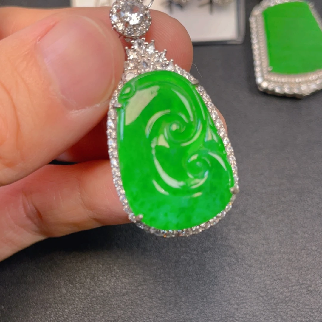 吊坠(不含链)银S925镶嵌翡翠