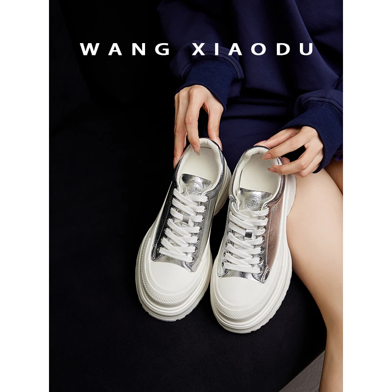 【王小毒】高街日记 真皮松糕底帆布鞋女2025新款低帮增高休闲鞋