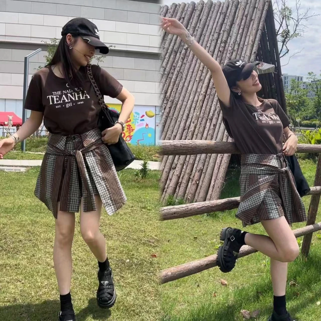 二姐的宝藏高级设计感字母印花百搭时尚上衣短裤套装#24140