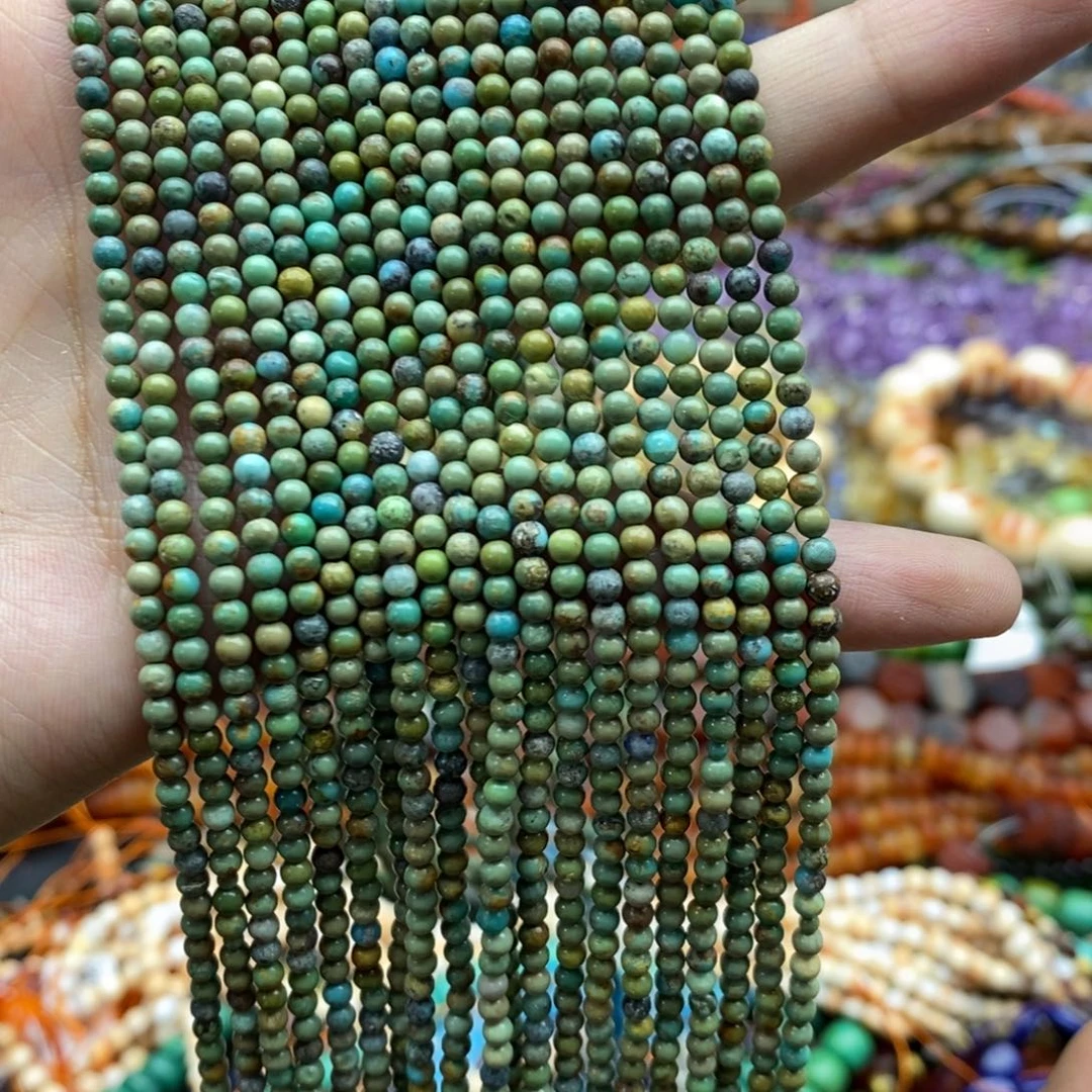 未镶嵌玛瑙/玉髓珠宝半成品一条纯天然湖北松石圆珠3.0mm