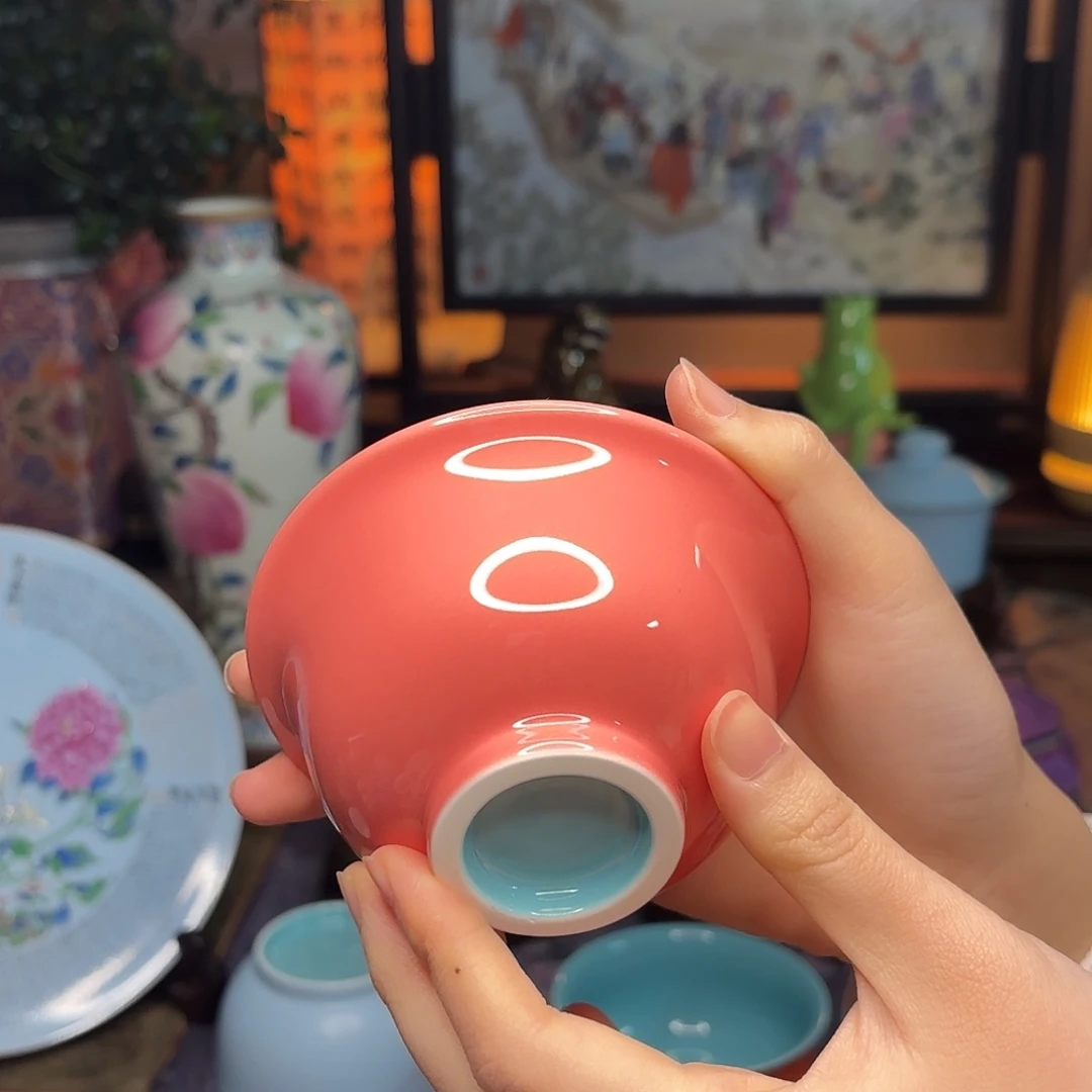 陶纯手工高温颜色撞色设计盖碗