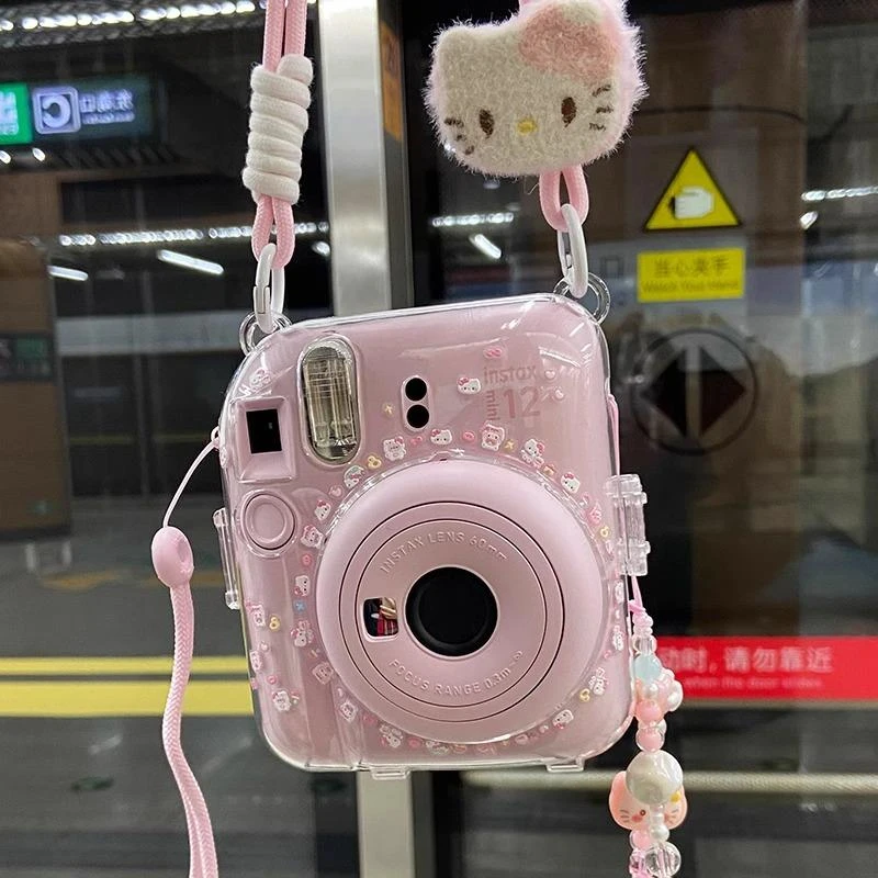 拍立得保护壳富士mini12透明水晶壳带Kitty挂绳防刮防摔相机收纳