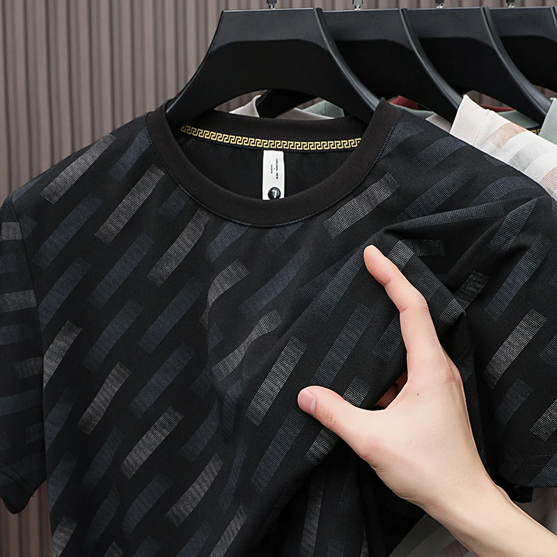 男士短袖圆领T恤夏季凉感时尚休闲印花薄款半袖青年男装上衣