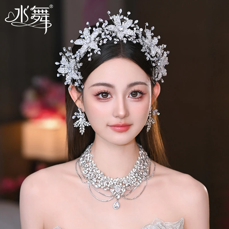 水舞A5210韩式精致超闪水钻锆石水晶发箍皇冠耳饰新娘结婚头饰