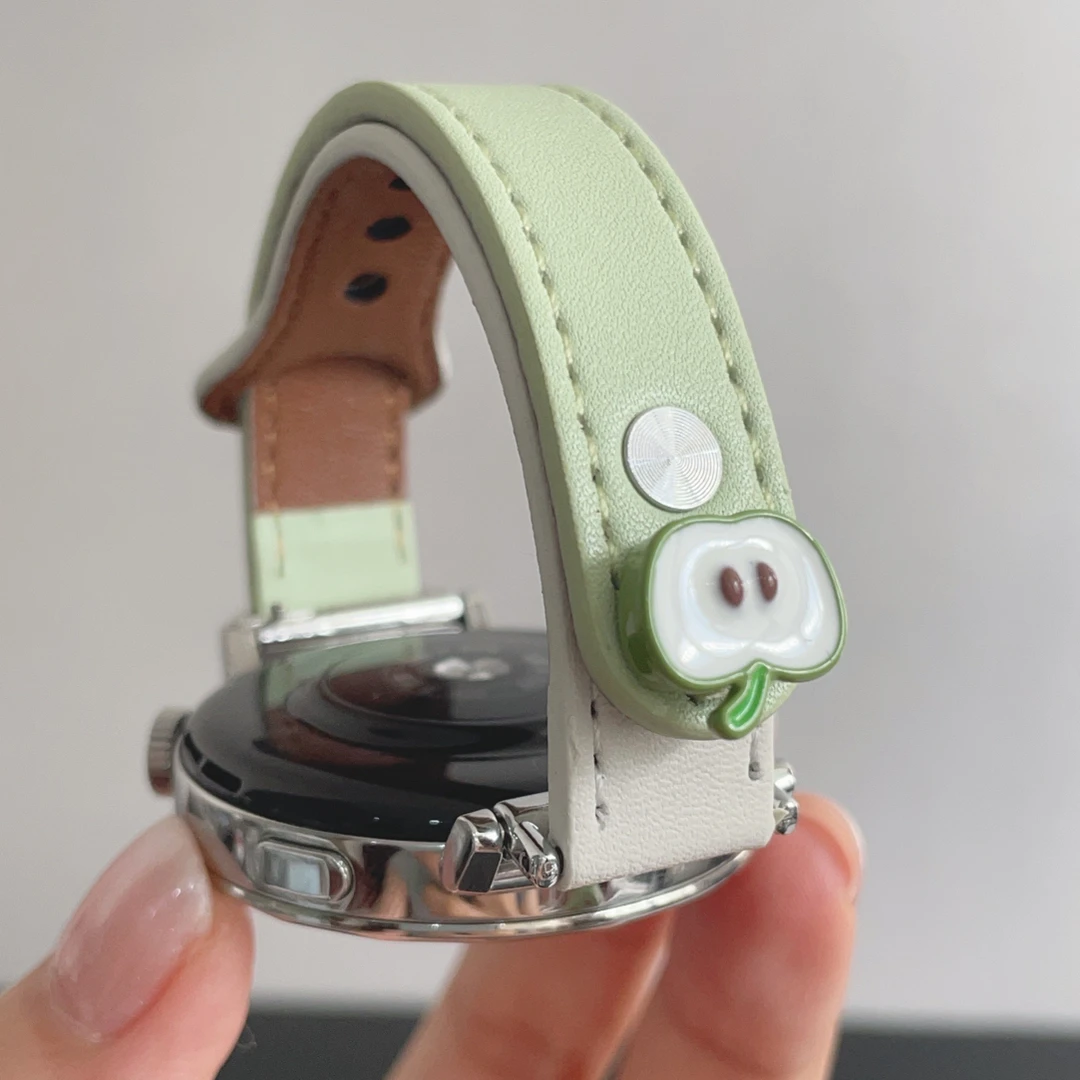 立体苹果适用华为gt6手表gt5gt4gt3表带KT钉扣小米手表S4皮质腕带