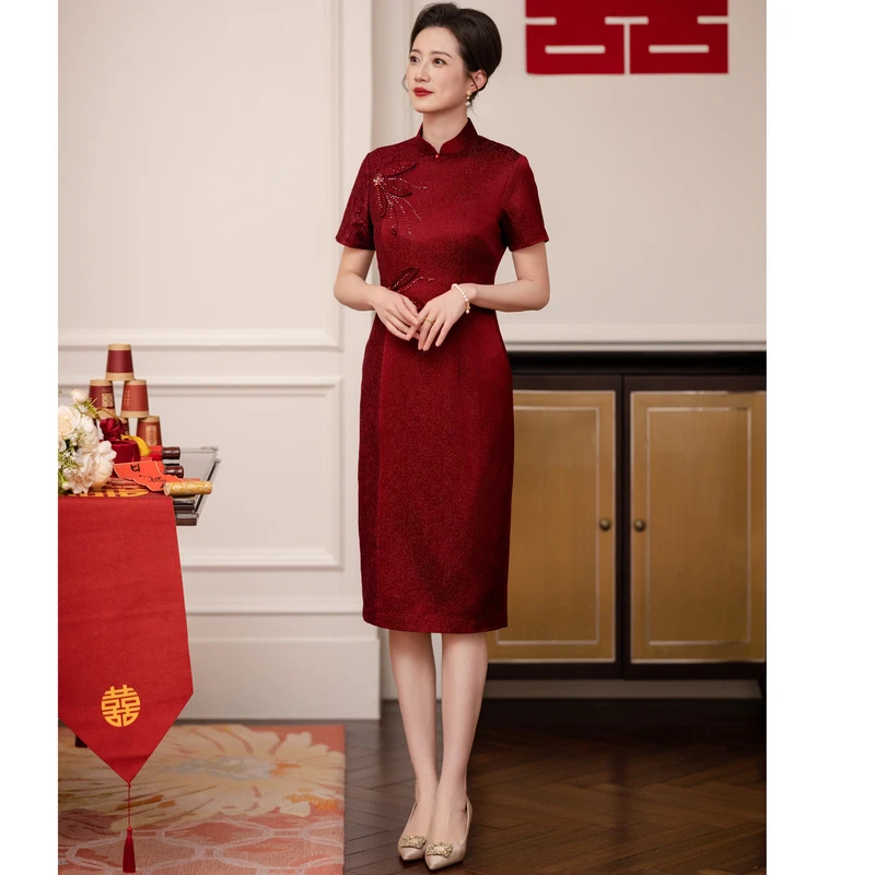 2025新款端喜婆婆婚宴装旗袍年轻结婚妈妈婚礼礼服裙厂家直销秋季