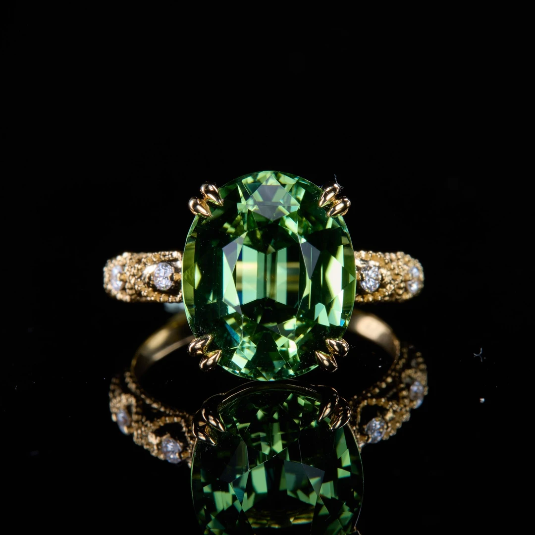 如苑珠宝18K金碧玺戒指6.84ct/薄荷色