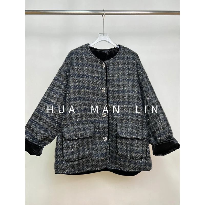 【花满林】圆领正门襟钻扣填充物白鸭绒小香羽绒服25527