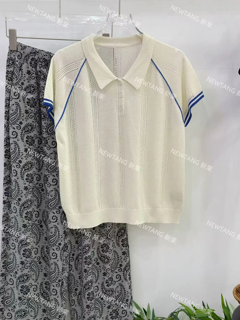 【一一】288时尚夏季透气竖镂空翻领百搭短袖