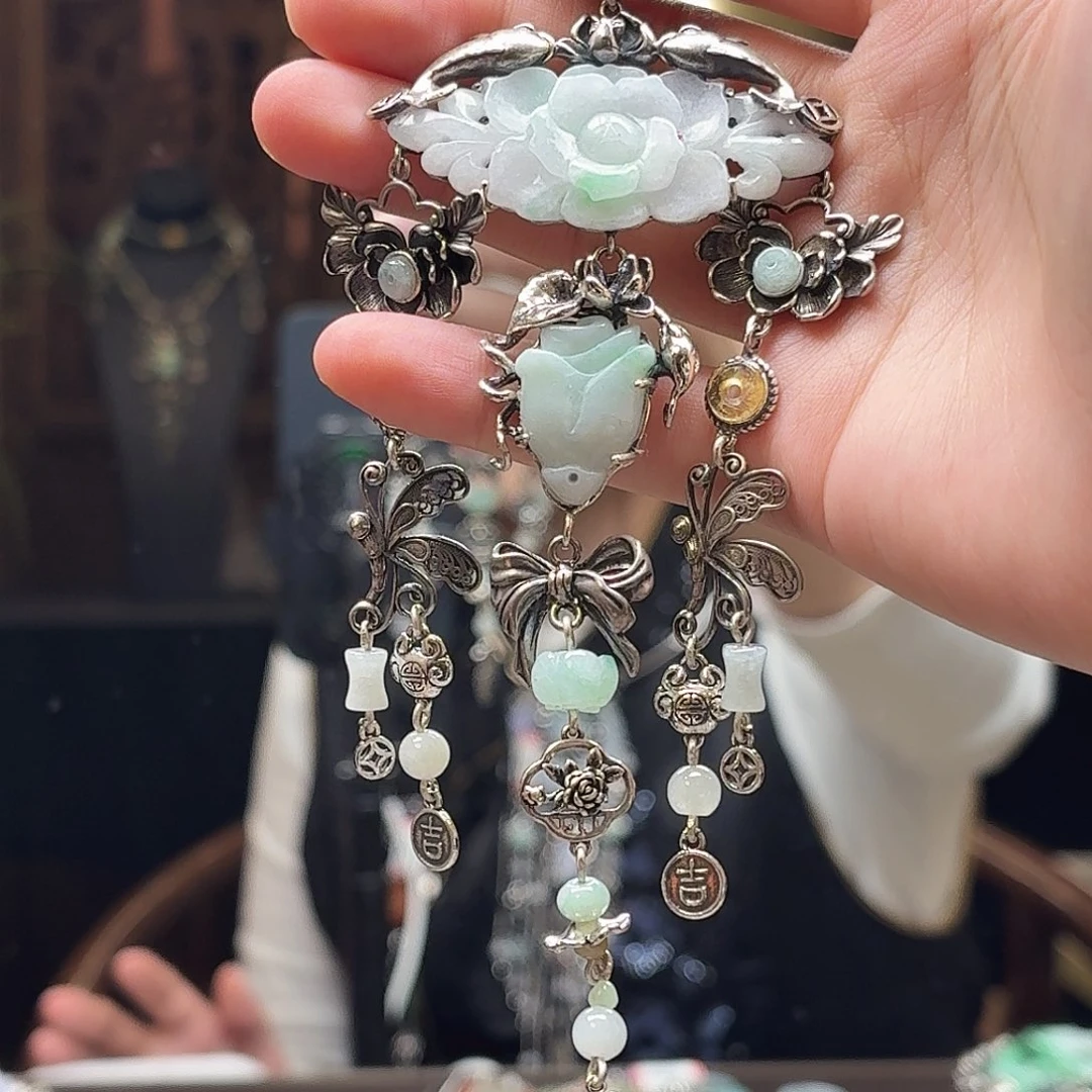 翡翠银S925镶嵌吊坠(不含链)