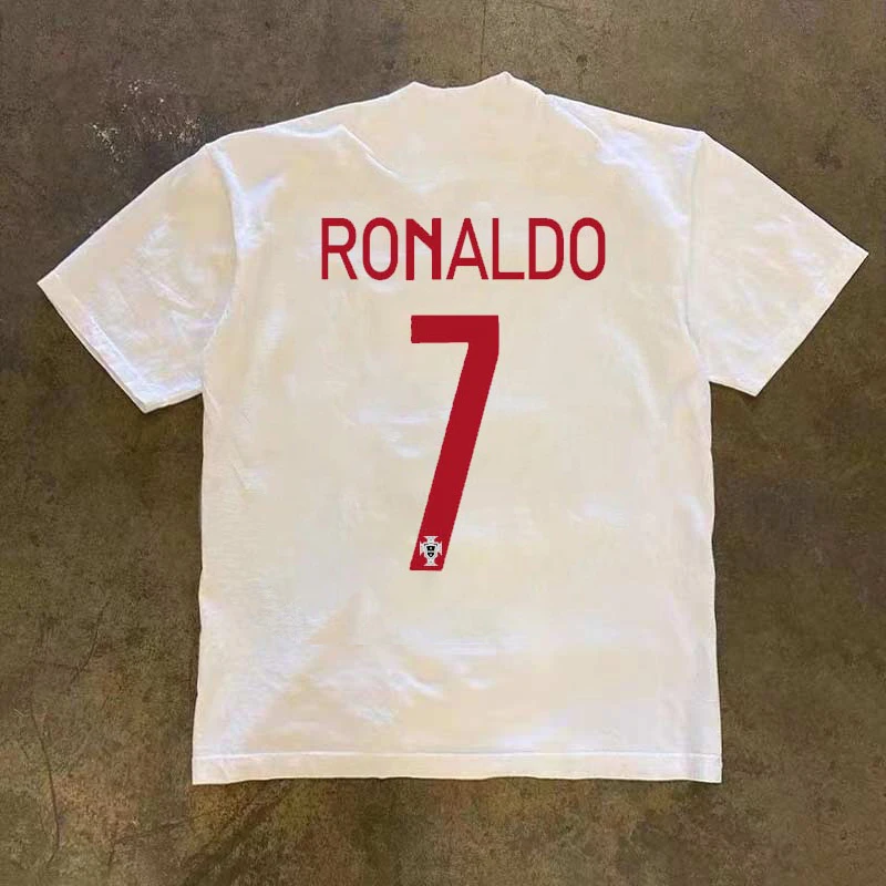 260克纯棉欧洲杯C罗7号葡萄牙队足球文化男短袖T恤球衣长袖打底衫