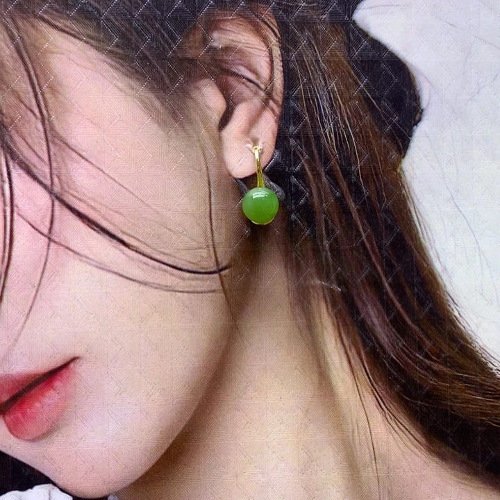 和田玉银S925镶嵌耳饰