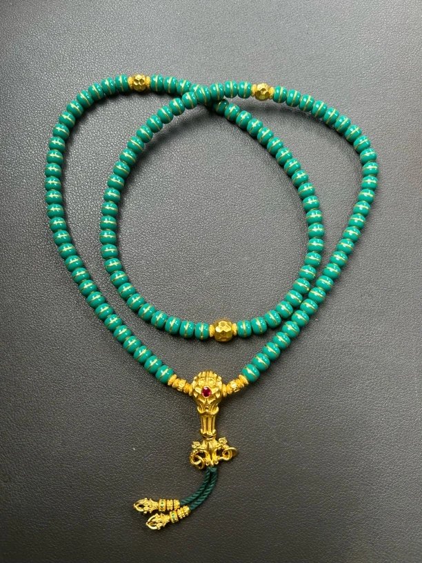 足金 卡7 珐琅彩绿松色108珠串 克重125.68g