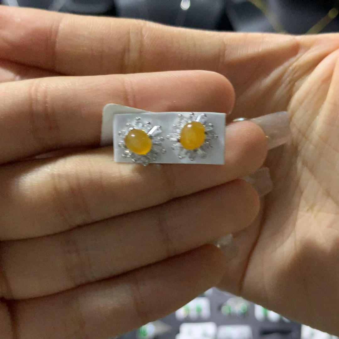 翡翠戒指银S925镶嵌耳钉