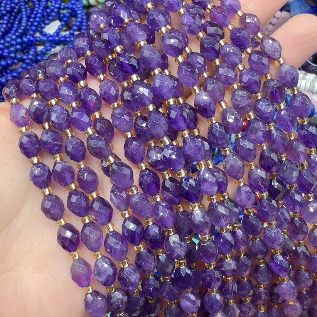 水晶未镶嵌珠宝半成品6×8乌拉圭紫水晶米珠切面半条