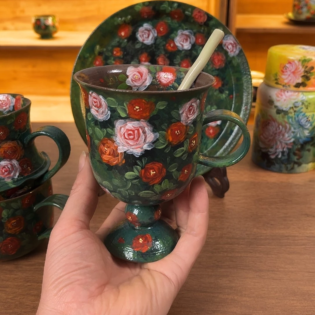 季***节纯纯莫奈油画风纯纯莫奈油画风高足杯