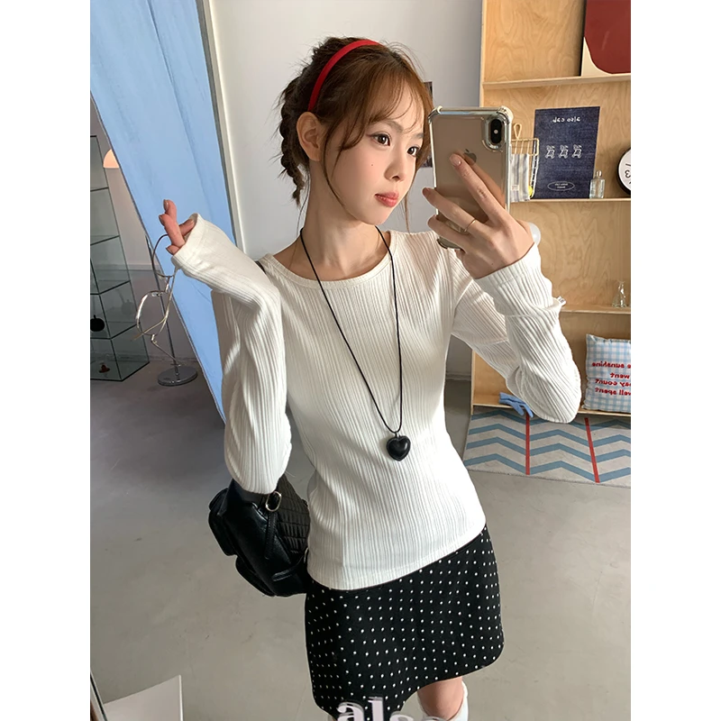 【有运费补贴】宋正恩白色内搭打底衫女肌理感可外穿t恤上衣ST811