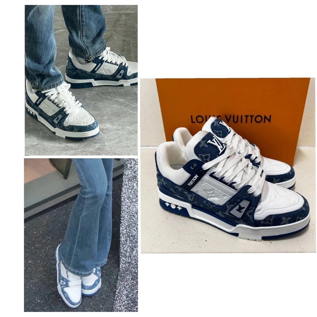 99新 LOUIS VUITTON 男女同款 白蓝配色 板鞋