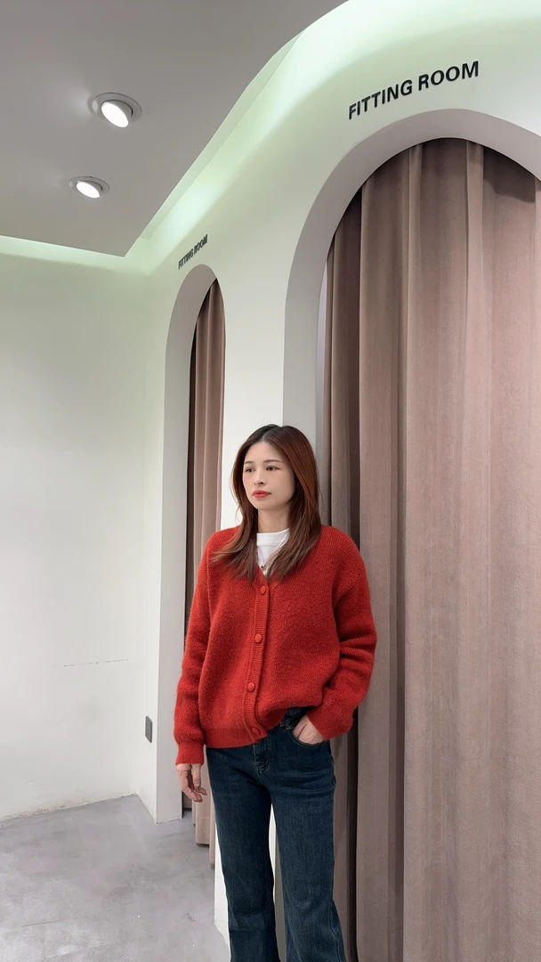 萱萱【纯色开衫】常规款女毛针织衫百搭气质加厚50239-17 122601