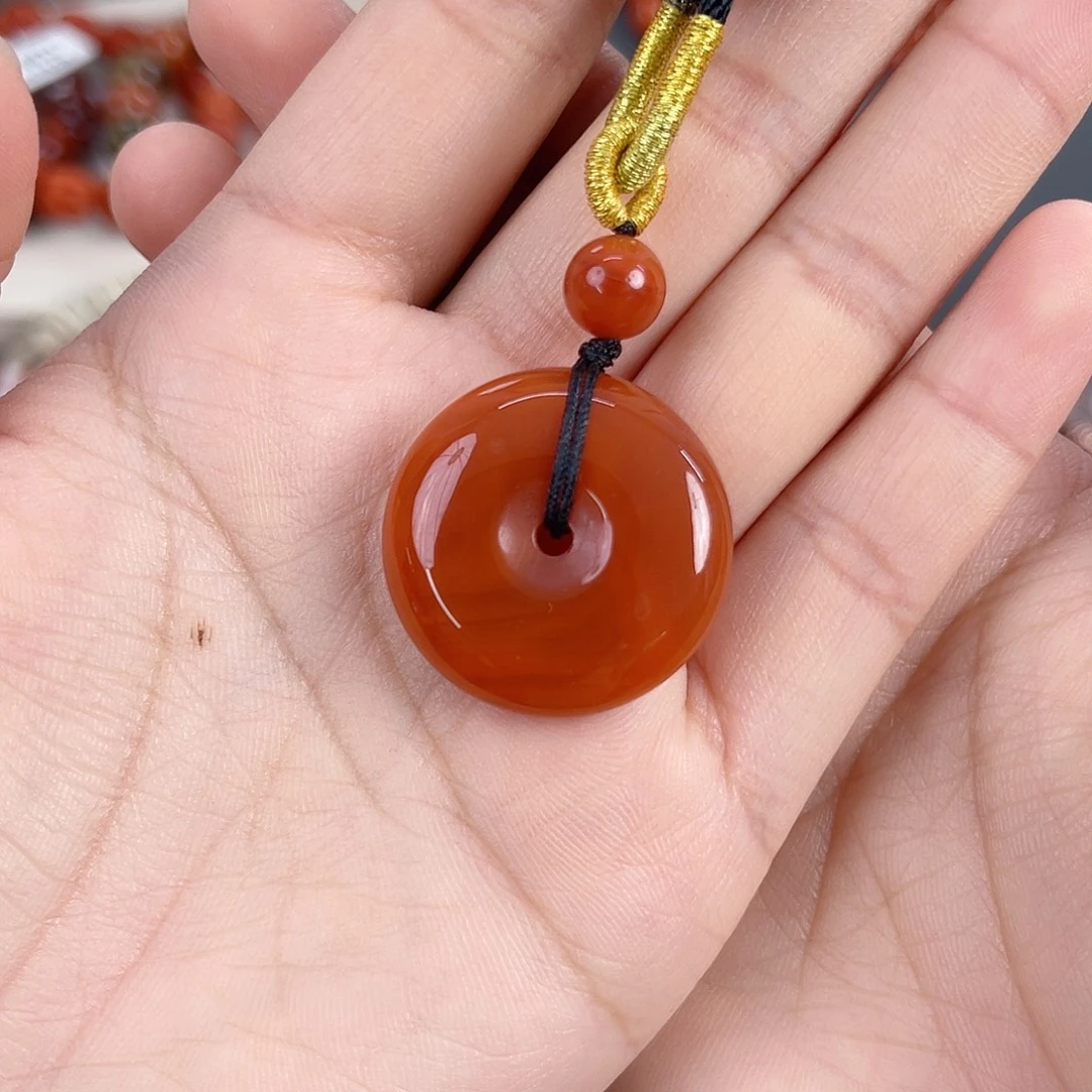 南红玛瑙未镶嵌瓦西柿子红平安扣吊坠