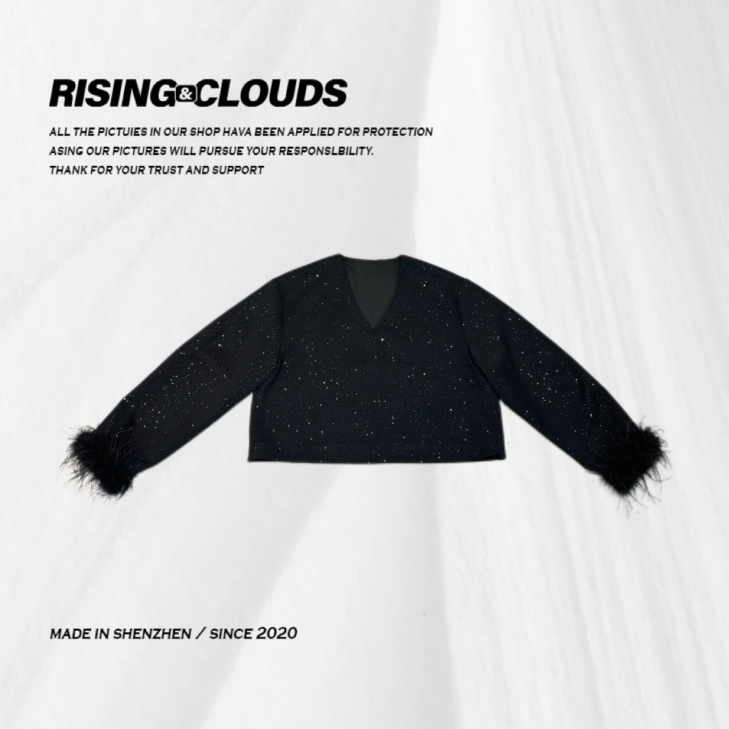 RISING&CLOUDS小云姐【静闪】2024冬季星空点袖口毛毛上衣120186