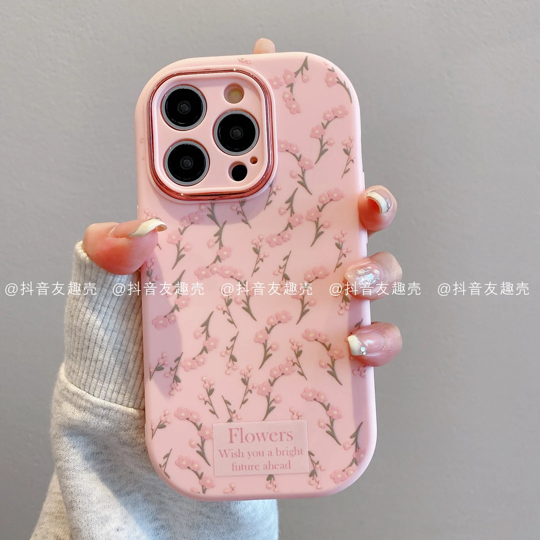 适用于苹果16新款手机壳华为vivo小米oppo金属小胖妹海棠花创意