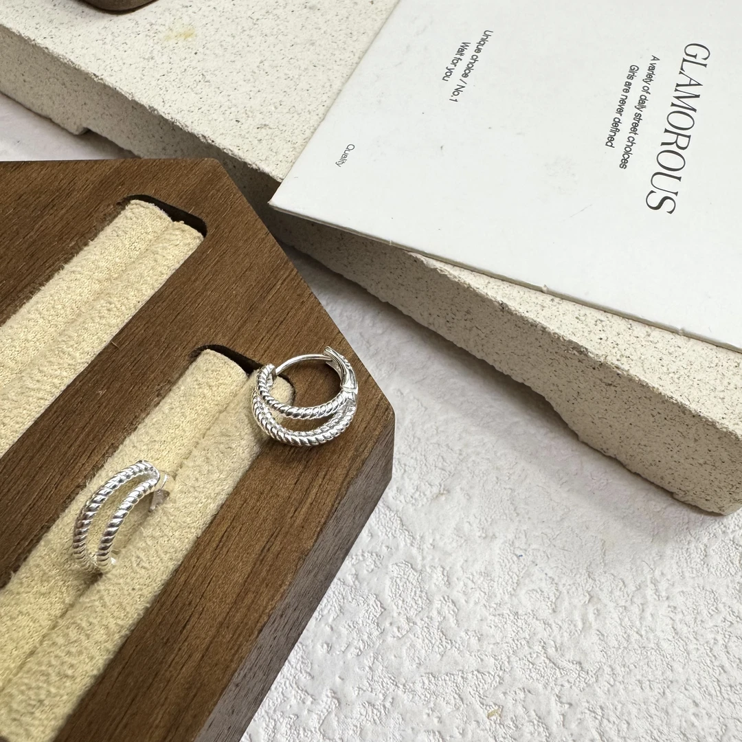 925银耳饰 S925银三层麻花耳扣/日常通勤简约时尚百搭ED1369