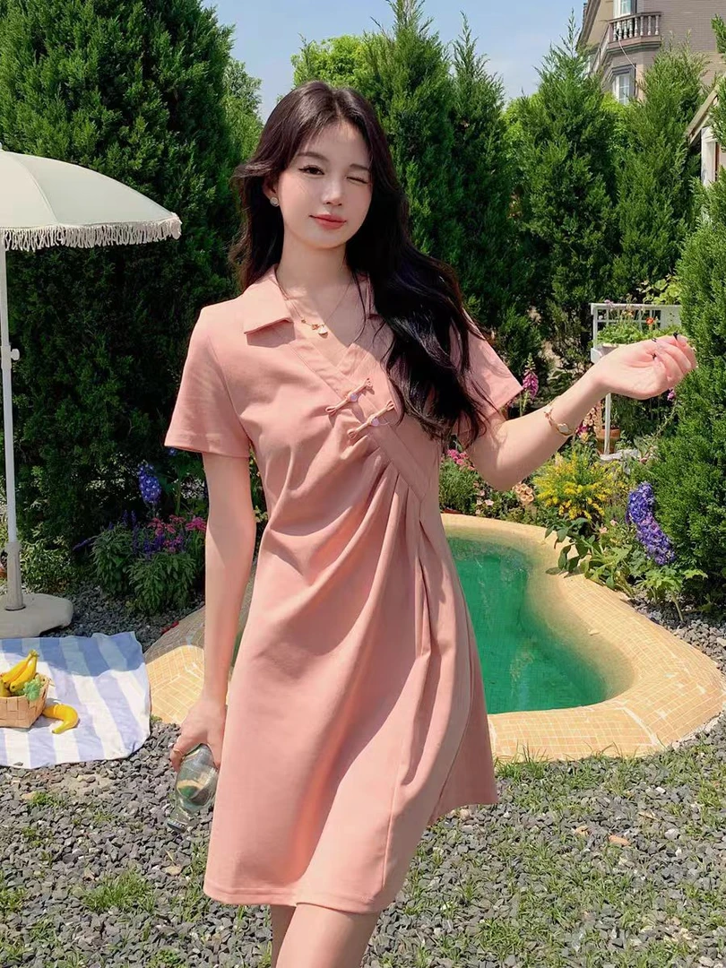 （现货）胖妹妹夏休闲时尚短袖T恤裙女显瘦遮肚子新中式连衣裙1509