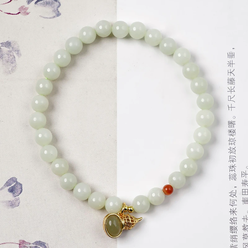 原创设计天然单圈和田玉南红简约百搭女款手链和田玉葫芦-8877