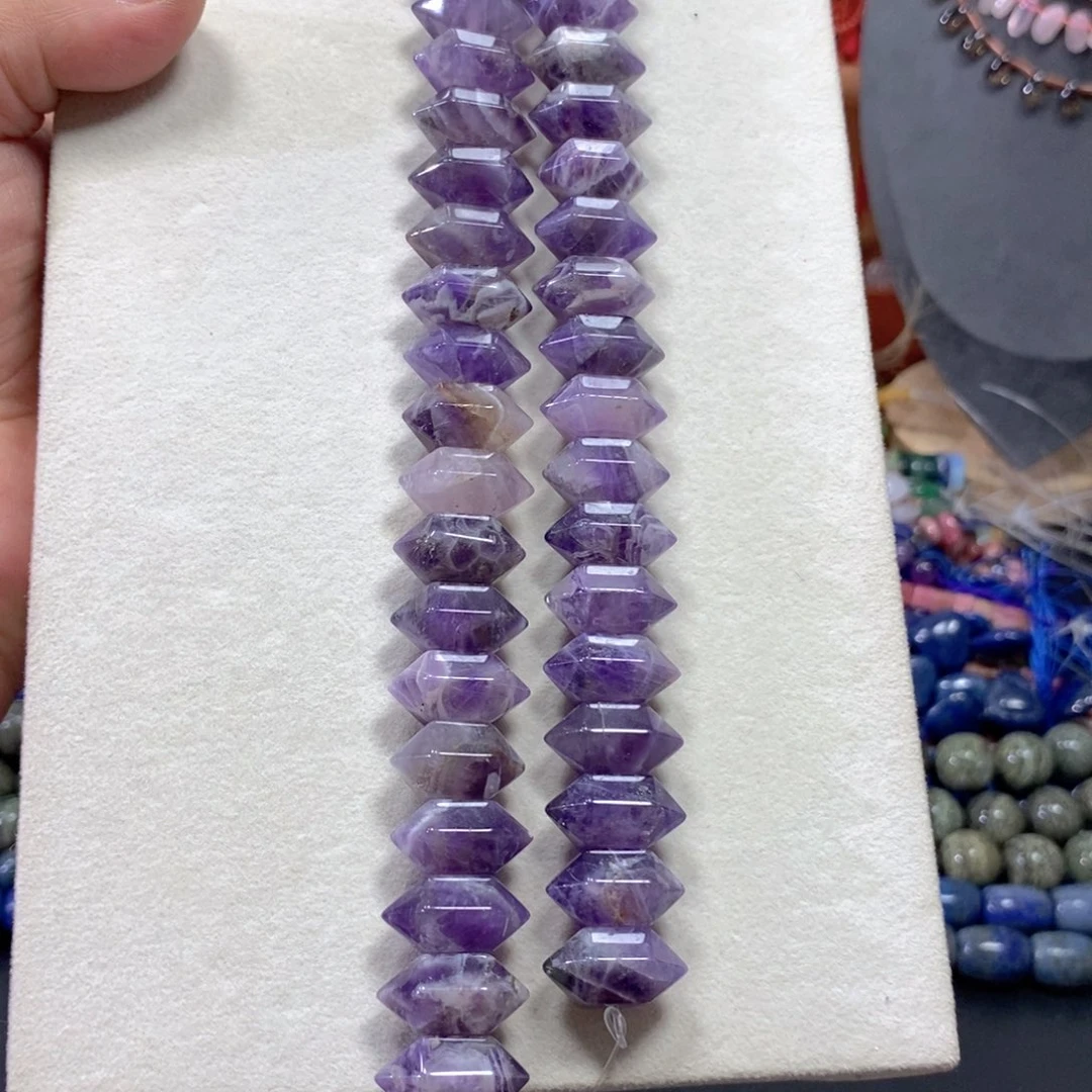 玛瑙/玉髓合金珠宝半成品天然紫水晶双尖一条卡20mm