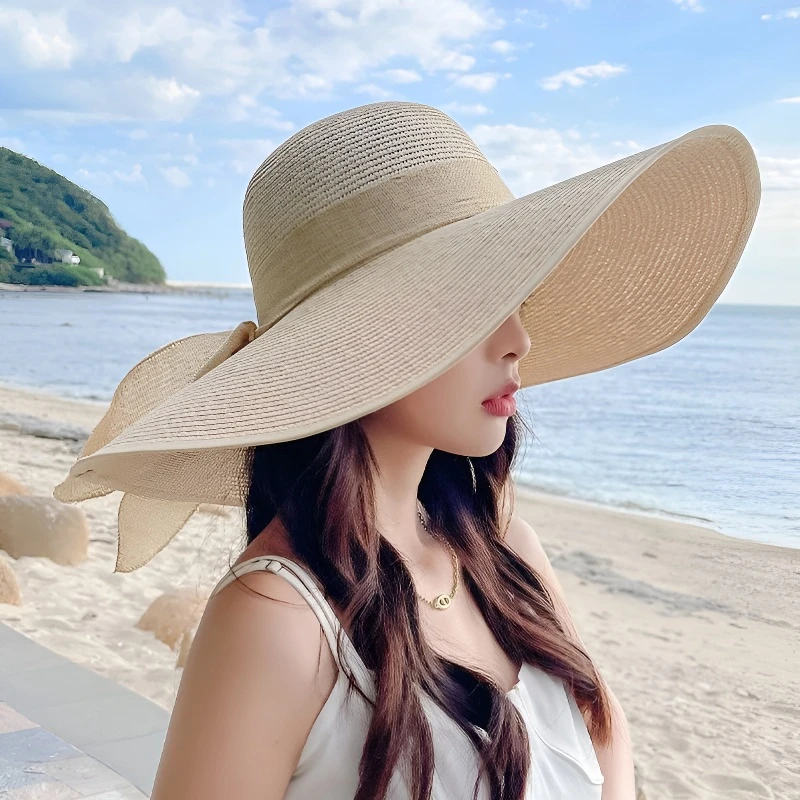 草帽女夏季防晒超大帽檐遮阳帽沙滩海边度假太阳帽子可折叠帽子JY