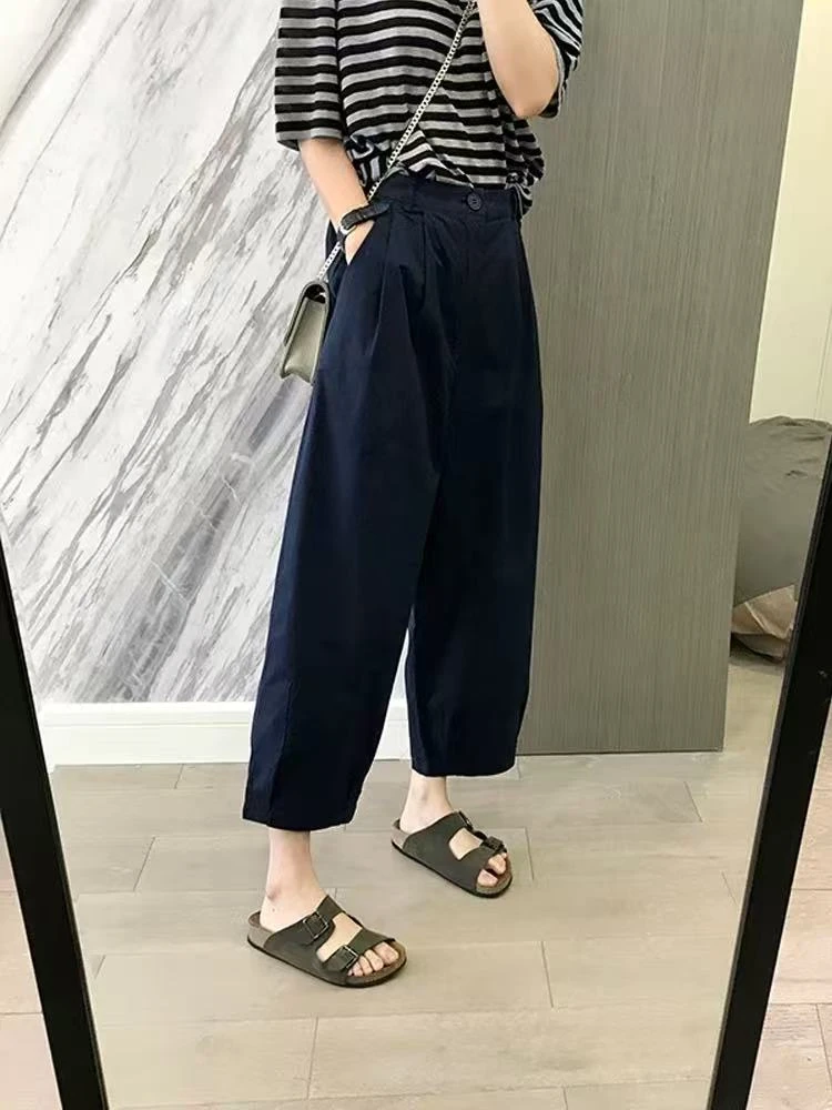 3103哈伦休闲裤女宽松新款直筒裤子日系九分香蕉裤女裤薄显瘦高腰