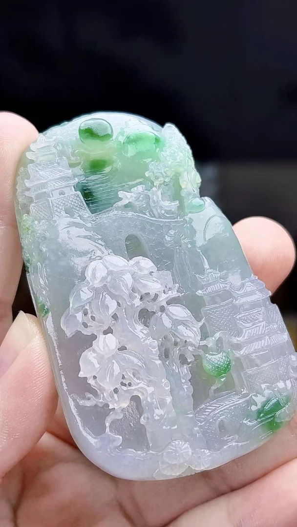 天然缅甸翡翠冰胶块飘绿山水毛货买断需抛光尺寸71-44-13