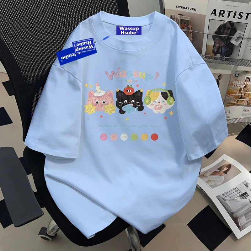 WASSUP HSUBE夏季潮流百搭ins情侣短袖T恤男女款圆领半袖上衣休闲