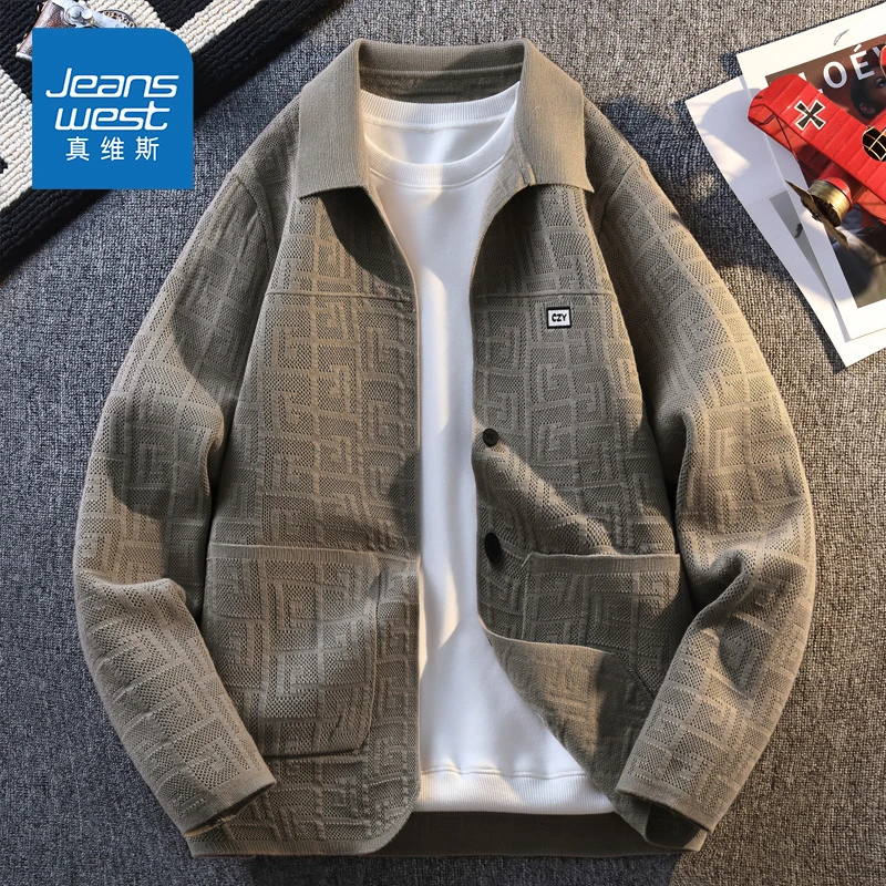 真维斯秋冬季新款纽扣翻领高级感定织开衫休闲舒适毛衣针织衫外套