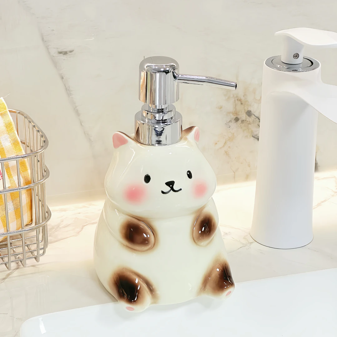 萌趣小浣熊乳液瓶家用洗漱台创意按压式沐浴露瓶洗手液瓶分装空瓶