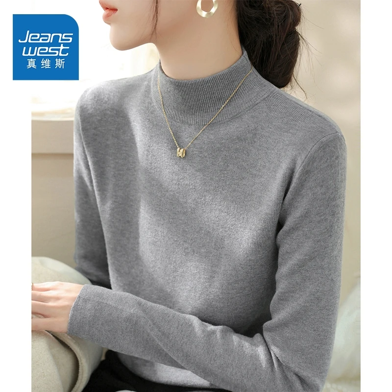 真维斯加绒半高领毛衣女秋冬2026新款加厚针织内搭打底衫慵懒上衣