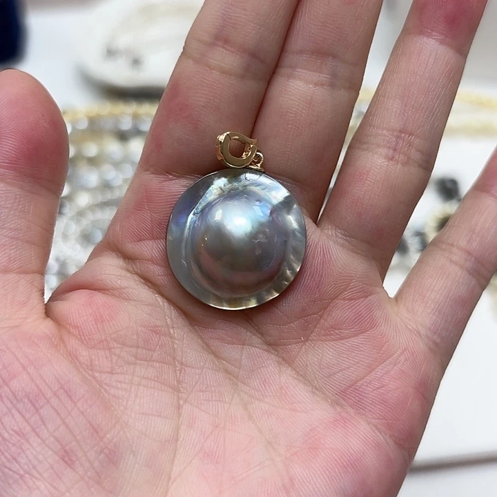 步***花银S925镶嵌颈饰拼合珍珠（马贝珠）
