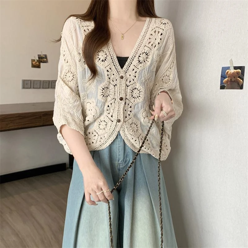 2025夏季波西米亚外搭开衫上衣波西米亚风上衣衬衫七分袖外搭上衣