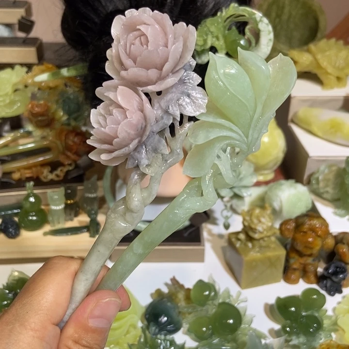 箫***韶蛇纹石玉未镶嵌发饰