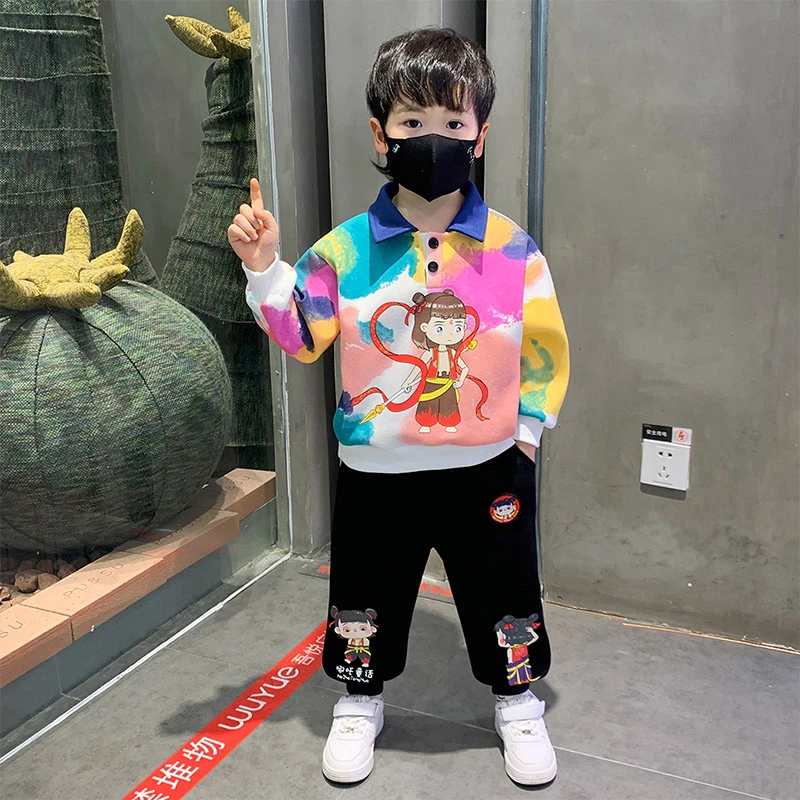 男童哪吒套装2025新款宝宝洋气时髦春秋装儿童装Polo衫卫衣两件套